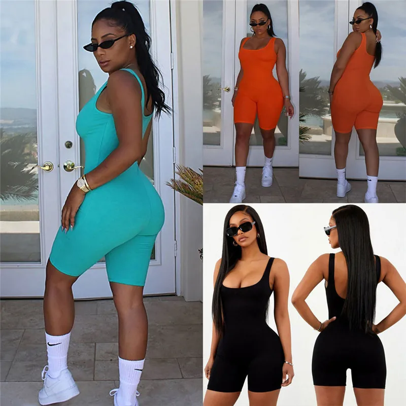 

Sexy Women Sleeveless Romper Jumpsuit Bodycon Bodysuit Slim Fit Sports Short Pants Clubwear Backless Shorts Playsuit