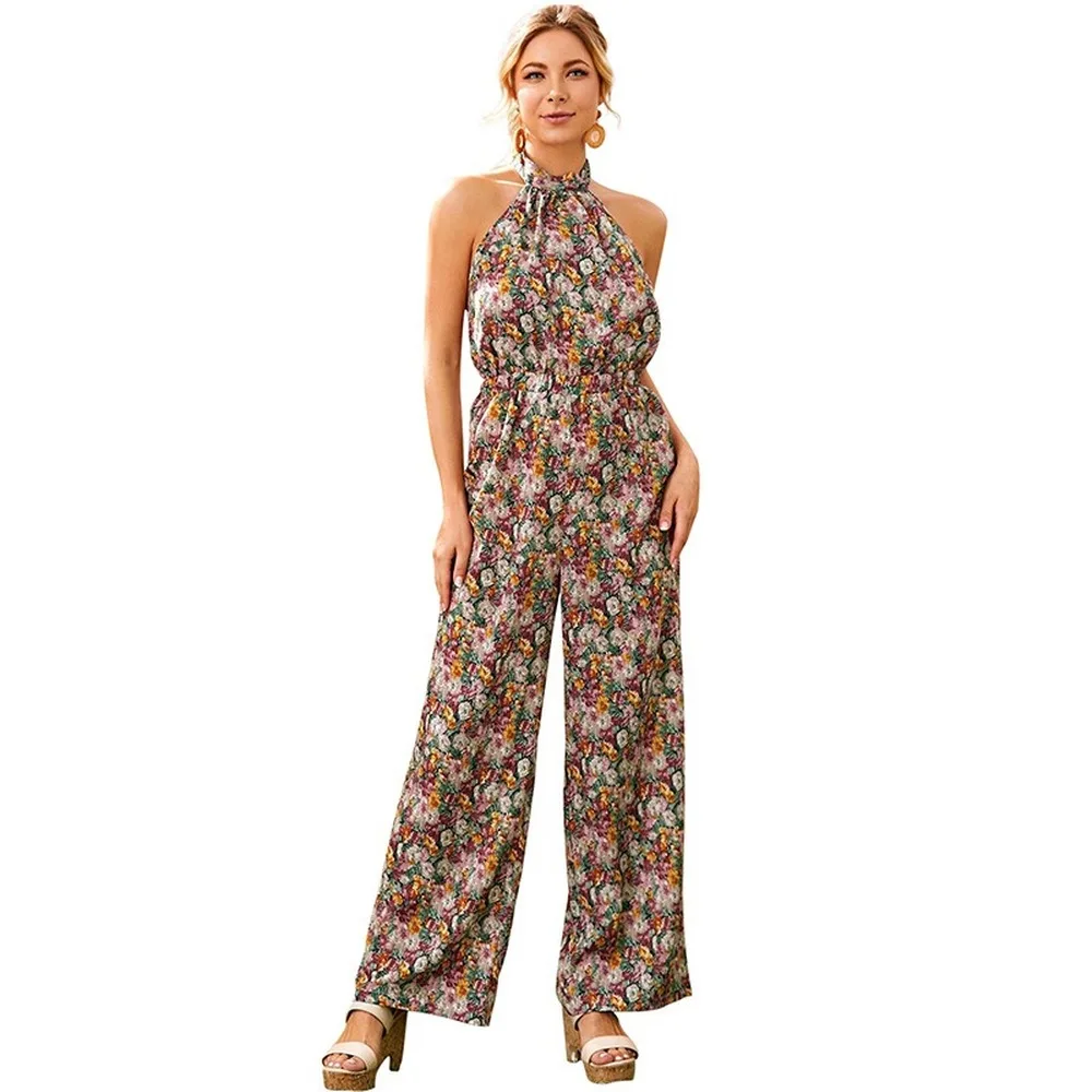 Baggy Pants Women	Long Section	Retro Floral	Rompers Waist Thin	Bandage Women Casual High Waist Pants 2020 Summer New