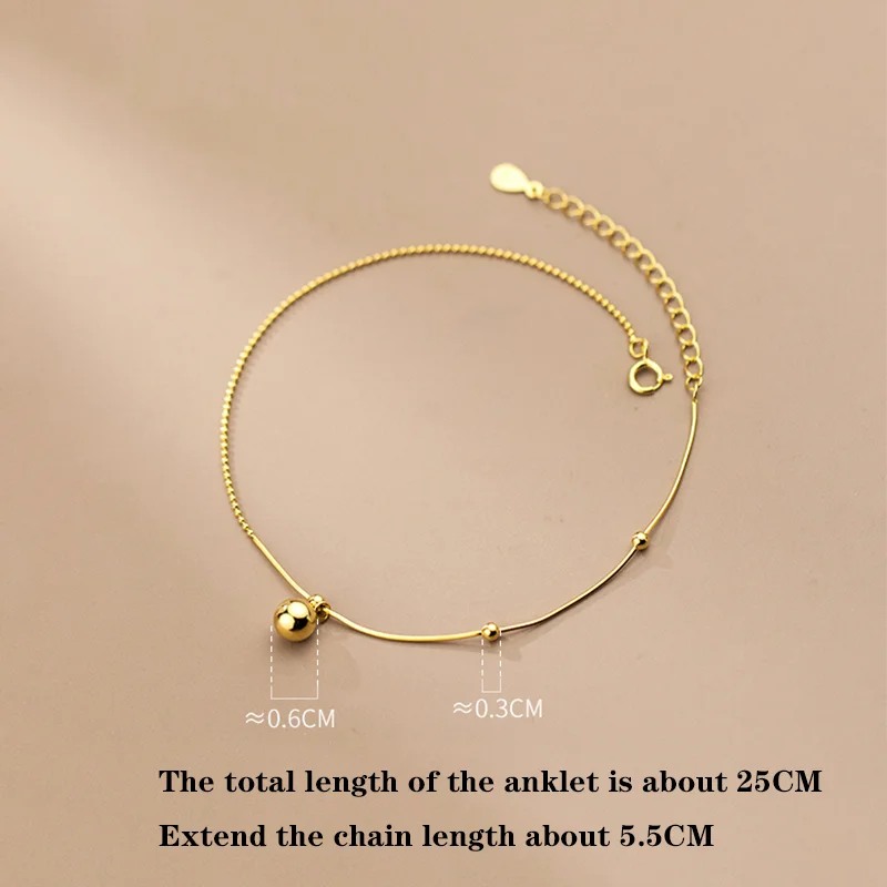 925 Sterling Silver Minimalist Glossy Beads Snake Bone Bell Anklet Fashion European Wedding Women Jewelry Accessories,anklet bracelets,silver anklets,ankle chain