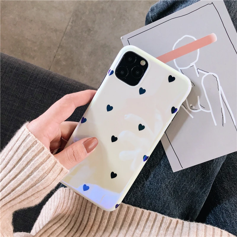 Чехлы для телефонов Blue Ray с милым сердечком для iphone 11 11Pro Max X XS Max 6 6S 7 8 Plus, мягкая гладкая задняя крышка IMD для пар