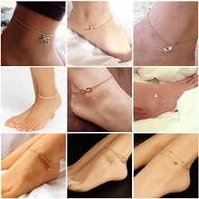 Простой Кулон Сердце Звезда ножной браслет золото серебро Цвет бисер крест регулируемый геометрический лодыжки браслеты для женщин