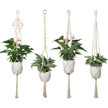 

4Pcs Hand-woven Durable Cotton Rope Plant Hanging Baskets Flower Pot Hanging Planter Basket Holder Balcony Home Garden Decors