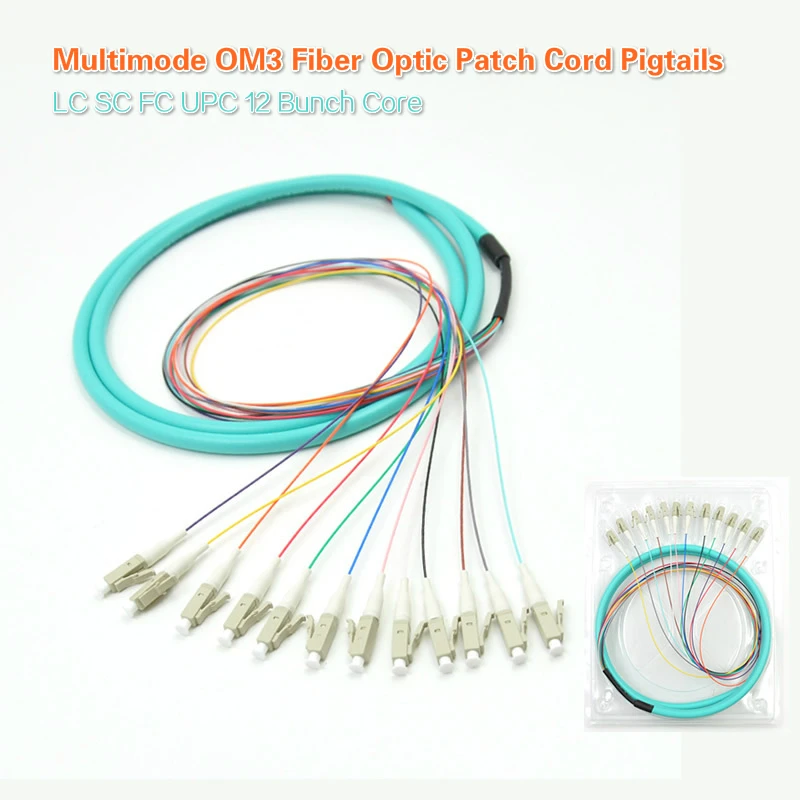 

12 волокон Pigtail LC SC FC UPC 50/125, многомодовый OM3, 12 ядер, волоконно-оптический отрезок, стандартный полировщик ПК/UPC/APC, 1 м, 1,5 м
