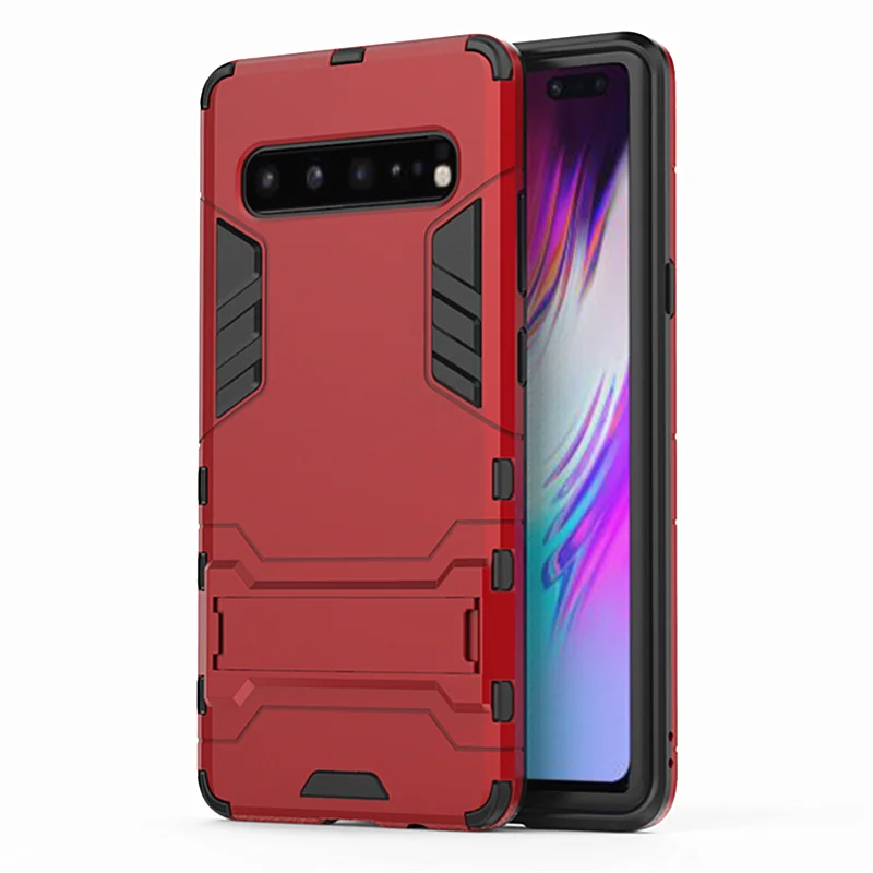 red Samsung чехол-гибрид с защитой от ударов и прочной броней и подставкой Чехол для телефона для Galaxy S10 плюс S10E S7 S8 край S9 Note10 плюс A90 A80 A50 A30 A70S M30S J8 - Цвет: red