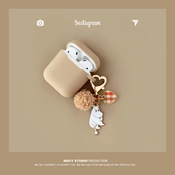 

3D Metal hippo dog cartoon teddy fur ball keychain silicone Wireless Earphone Charging case for AirPods 1 2 Bluetooth cover