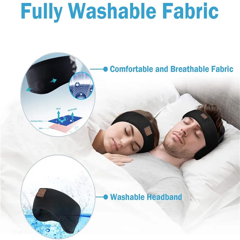 Man&Women Sleeping Headphone Bluetooth-Compatible Wireless Music Sport Headbands Soft Eye Mask Headset with Mic Yoga Hair Bands