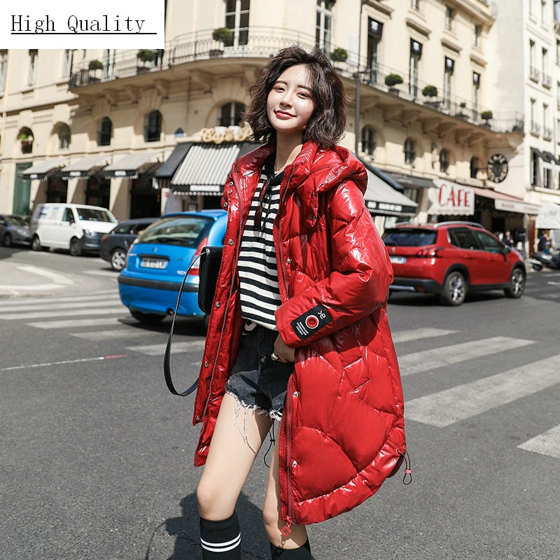 

Women Down Coats Jackets Warm Woman Down Parka Female 90% White Duck Down Clothes Glossy Hooded Doudoune Femme LWL1347