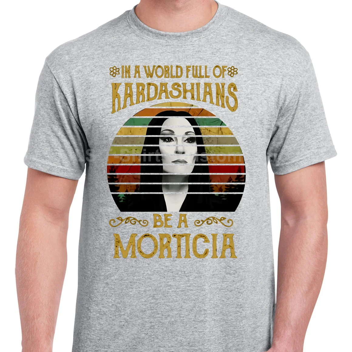 Morticia Addams In The World Full Of Kadarshians, Мужская черная футболка, хлопковая S-6XLCool, Повседневная футболка, модная футболка унисекс - Цвет: Men gray