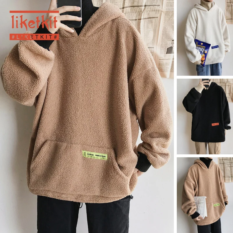Liketkit зимние толстовки мужские 2019 свободные флисовые плотные поддельные две