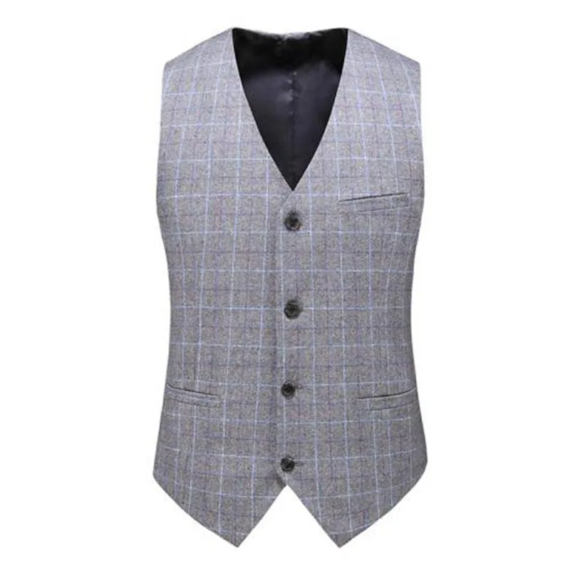 Men's Wool Check Suit Vest Men's Retro Tweed Groom Vest Groomsman Wedding Vest 3