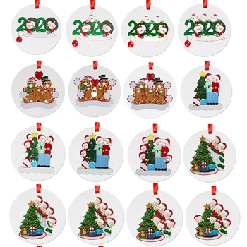 

2020 Quarantine Christmas Decoration Personalized Hanging Ornament Plastic Santa Claus Pendant Social Distancing Party with Pen