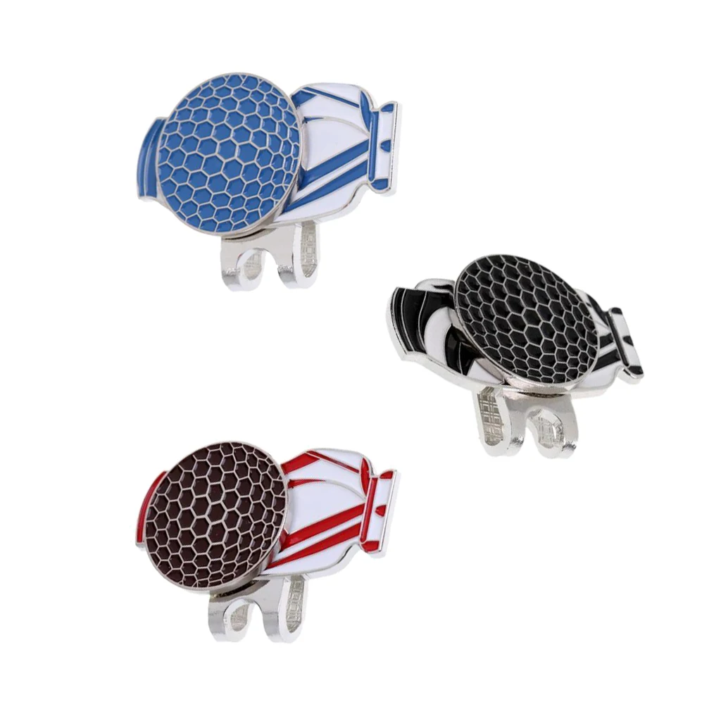 Magnetic Visor Hat Clip and Golf Ball Marker Alloy Golf Bag Pattern, Set of  3