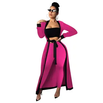 

Elegant Solid Patchwork 3 Piece Set Long Coat + Strapless Top + Pencil Pants Women Sets Sexy Slim Night Club Party Two Piece Set