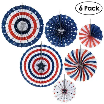

New American Independence Day String Flags Banner Paper Fan Party Decoration 6PCS