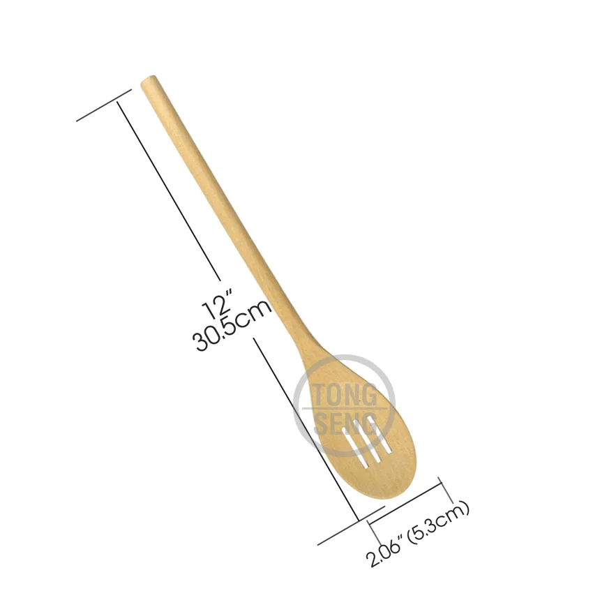Wooden Bamboo Slotted Spoon 12 inch No-heat Handle Cooking Mixing Stirring Kitchen Tool Natural Light Utensil