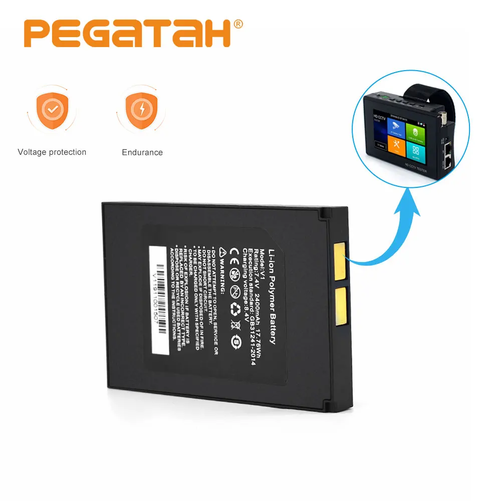 7.4V 2400mAh Lithium Ion Polymer Battery for IP Camera CCTV Tester 8MP CVI CVBS Monitor |