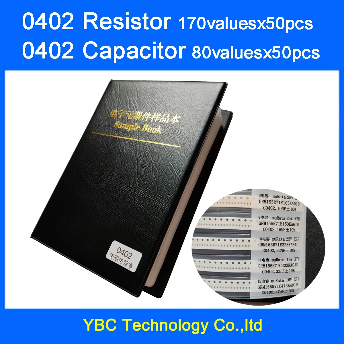0402 SMD Resistor 0R ~ 10M 1% 170valuesx50pcs = 8500pcs + Capacitor 80valuesX50pcs = 4000pcs 0.5PF ~ 1UF Sample Book smd resistor smd chip resistor smd component sample book