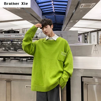 

Autumn New Sweater Men's Fashion Solid Color Casual O-neck Knit Pullover Man Streetwear Wild Loose Warm Sweater Male Clothes