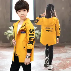 Пальто для мальчиков Новинка 2019 года, стильный Тренч средней длины в Корейском стиле для девочек весенне-осенняя куртка в западном стиле