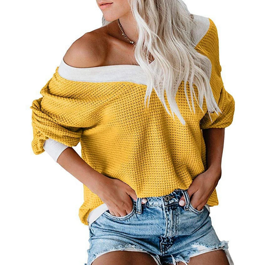 

Off Shoulder Women Tops And Blouse Knitted 2019 Loose Long Sleeve Shirts Autumn Winter Slash Neck Blouses Tunic Ladies Blusas