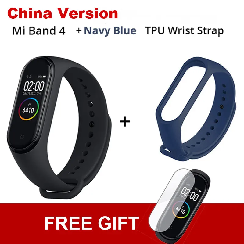 CN add NavyBlue TPU Xiaomi mi Band 4 новейший mi band 4 Mp3 музыкальный цветной экран фитнес частота сердечных сокращений Bluetooth 5,0 умные часы - Цвет: CN add NavyBlue TPU