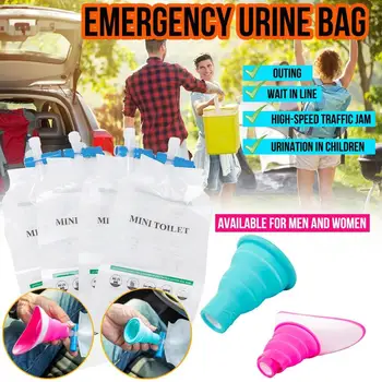 

4pcs Eco-friendly Silicone Reusable Outdoor Camping Sports Toilet Emergency Urine Bag Pee Bag Mini W.C 800ml Storage