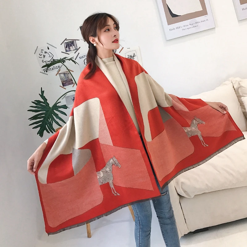 style 3 Фирменная Новинка зимы перевозки тёплый шарф-шаль утепленная Ленточки лошадь, дополненная кашемировым как модный показ пончо, плащ с капюшоном, Женская пашмины - Цвет: style 3