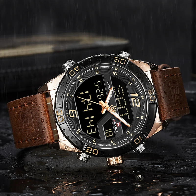 Мужские часы Топ люксовый бренд NAVIFORCE мужские кожаные спортивные часы водонепроницаемые кварцевые цифровые часы мужские армейские военные наручные часы