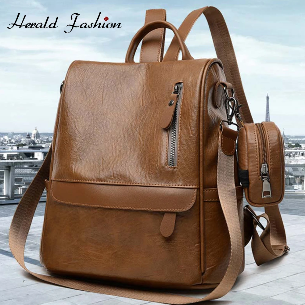 

Herald Fashion Women Anti-theft Backpack Women's Popular Soft Quality Leather Bag Korea Multi-function Holiday Backpack For Girl