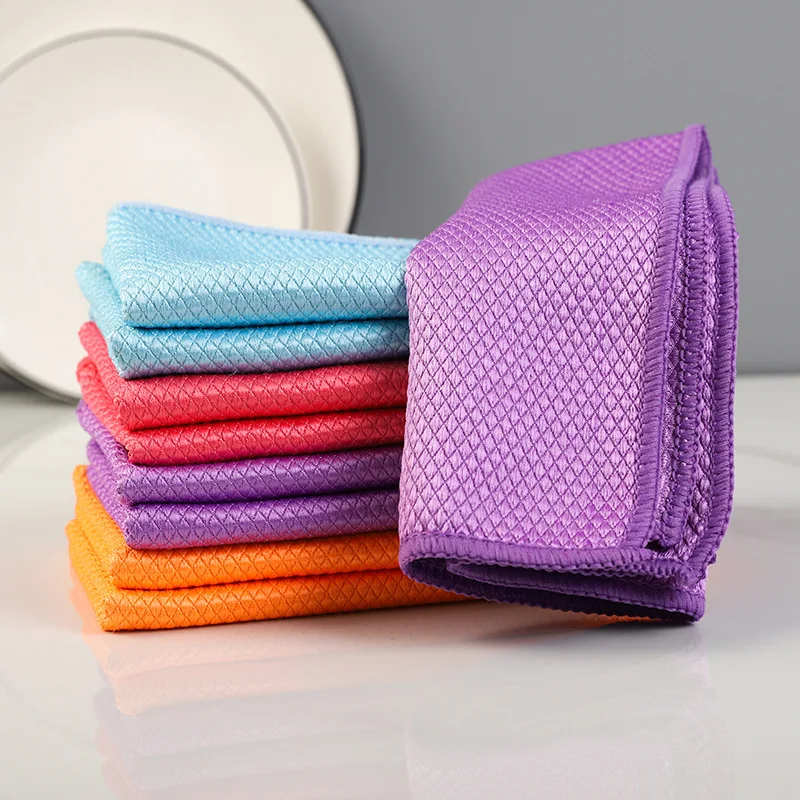 2PcsMicrofiberGlassCleaningClothEfficientFishScaleWipeCloth