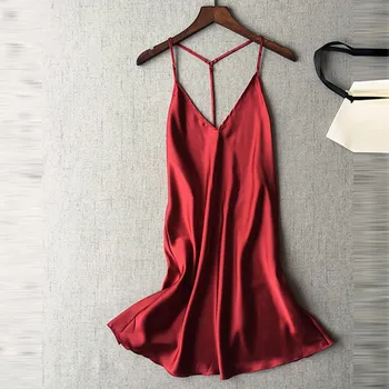 

Ladies nightdress solid color сорочканочная sexy satin nightdress satin nightdress without strapless backless comfort пижама 05