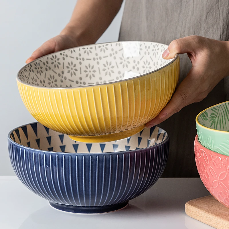 

2021 Nordic new household kitchen large ceramic bowl noodles bowl 8-inch boiled fish salad bowl