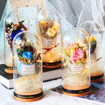 

Wedding party gifts Beauty and Beast Real Rose Flower Home Decor In Glass Dome For Christmas Birthday Valentines Day Gift Lamp
