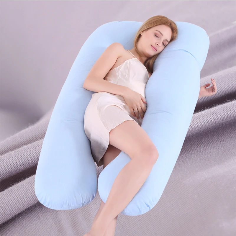 Light Blue Подушка для сна для беременных с хлопковой наволочкой для женского тела u-образные подушки для беременных боковые спальные принадлежности - Цвет: Light Blue