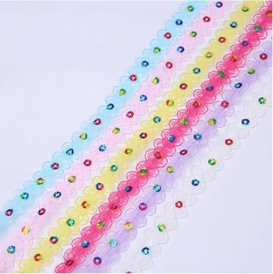 1M Lace Embroidery Fabric Organza 1.5CM Sequin Ribbon Sewing Accessories Trim Guipure Multicolor Sequins | Дом и сад