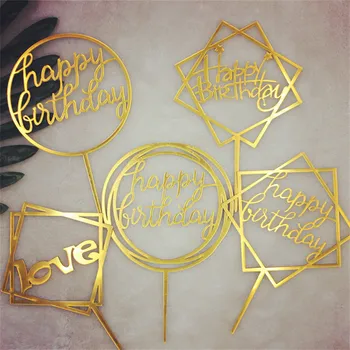 

1Pcs Wedding Decoration Cake Topper Mirror Party Supplies Happy Birthday Cake Topper For Baby Shower Birthday Party Decoration