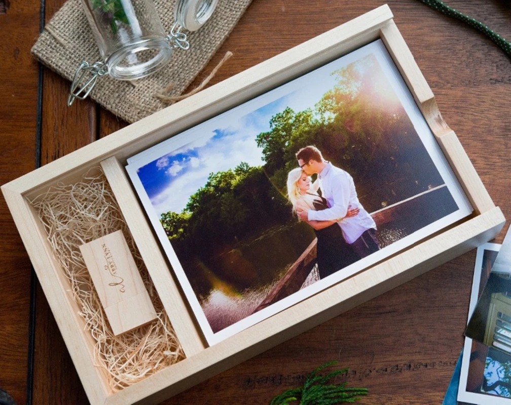 Nova Caixa de Álbum de Fotos de Madeira Impressões 5*7 Polegada Usb 3.0 Flash Pendrive Faça Você Mesmo Gravado Logotipo Casamento Memória Fotografia Estúdio Pen drive USB - Imagem 2