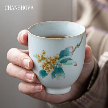 

CHANSHOVA 100ml Traditional chinese retro style Hand-painted Crackle Ceramic Tea Cup Chinese Porcelain Small Coffee Cup H301