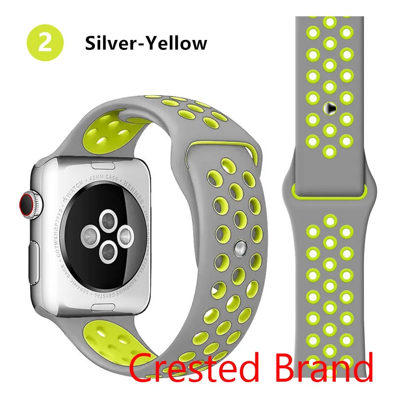 silver yellow 2 Силиконовый ремешок для Apple watch band 44 мм/40 мм iWatch band 42 мм/38 мм дышащий спортивный ремешок для часов Браслет Apple watch 5 4 3 2 1 - Цвет ремешка: silver yellow 2
