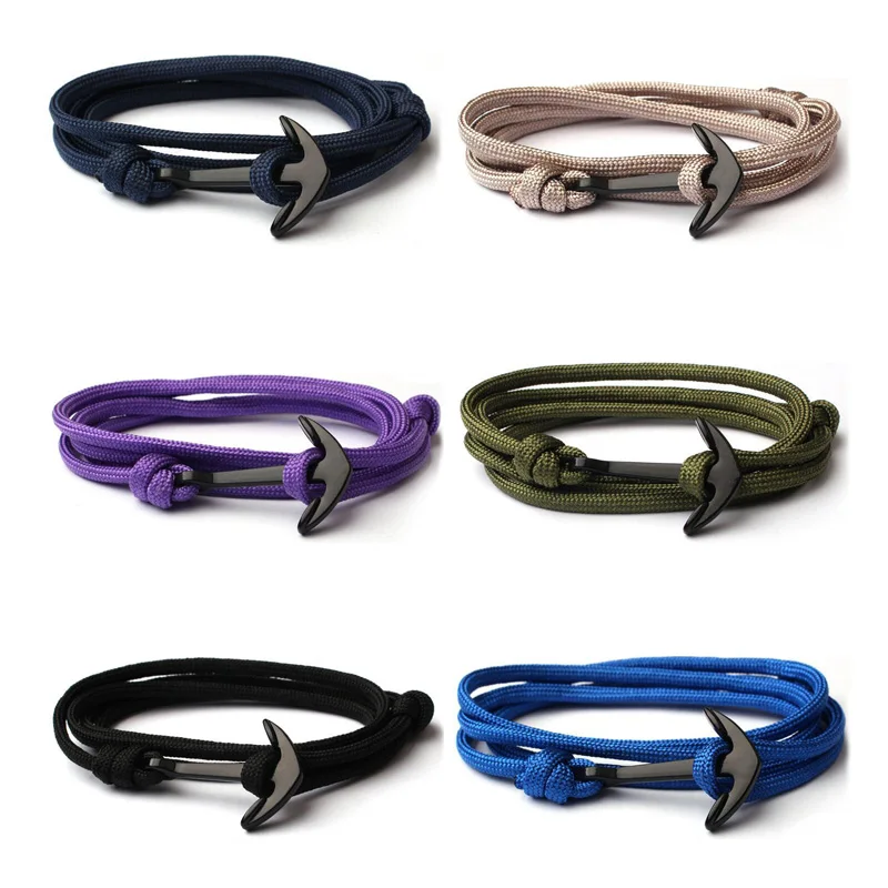 

15 Styles Multi-layer Adjustable Alloy Anchor Bracelets Nylon Rope Chain Woman Men Navy Style Handmade Bracelet Gift Jewelry