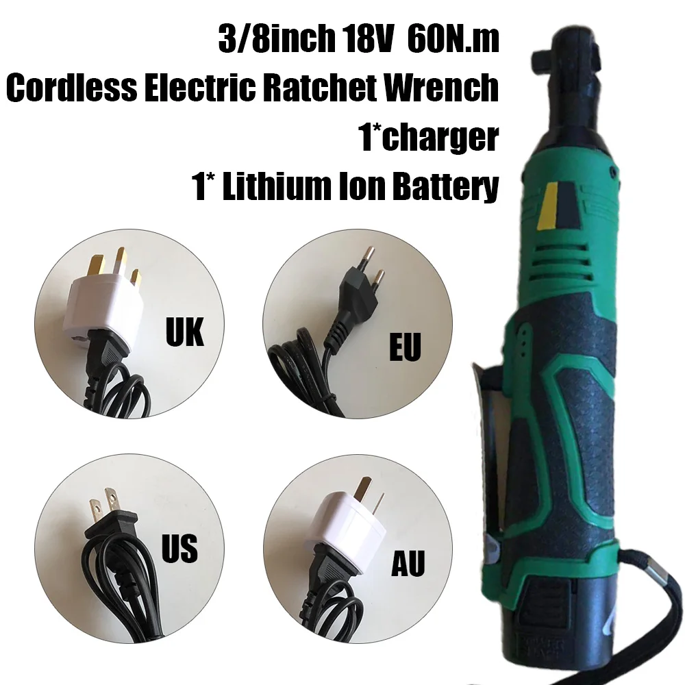 

18V 60N.m 3/8inch Electric Wrench Cordless Right Angle Electric Ratchet Wrench Tool W/ Battery UK US EU AU