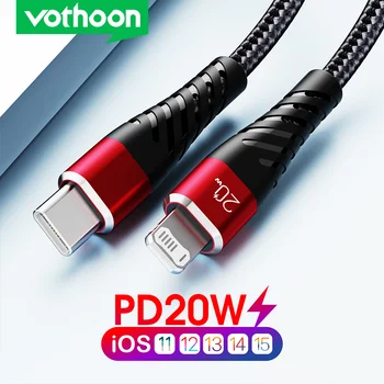كابل Vothoon 20 وات PD USB من النوع C لهاتف iPhone 13 12 11 Pro XS Max 2.4A شاحن USB سريع الشحن للهاتف المحمول من النوع C سلك بيانات USBC