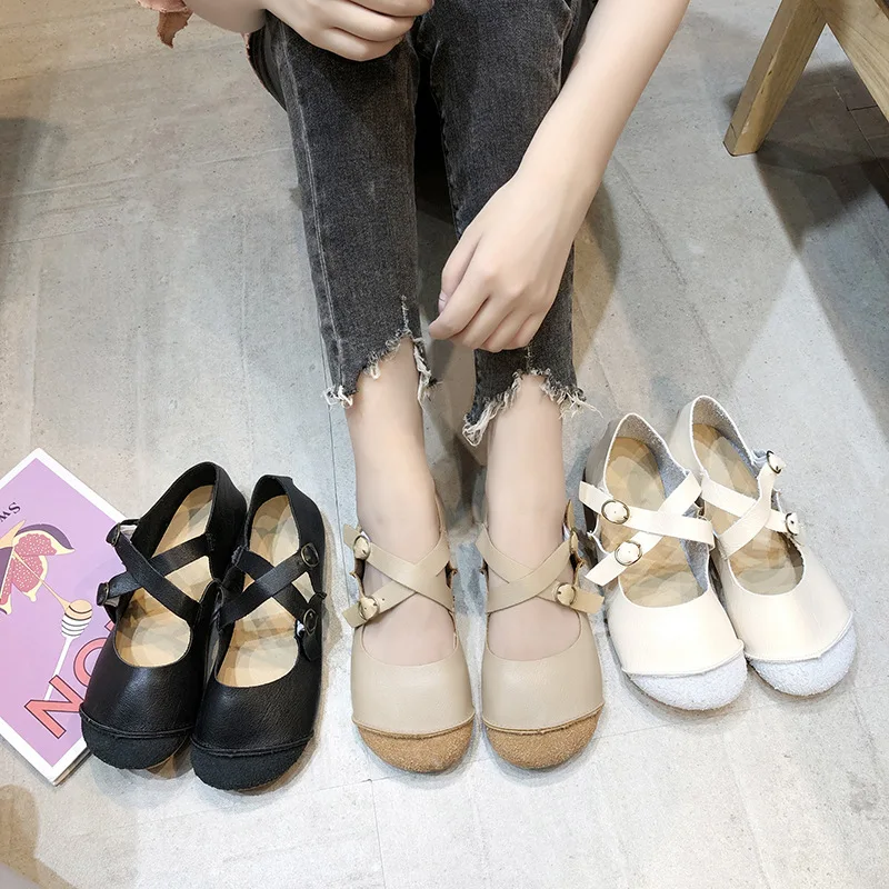 Новые корейские туфли с квадратным носком в стиле ретро, бабушкины туфли с закрытым носком, удобные тонкие туфли с пряжкой и ремешком