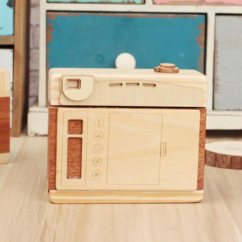 Wooden Retro Camera Music Box Student Gift Decoration Christmas Gift Rotating Music Box For Birthday Home Decoration