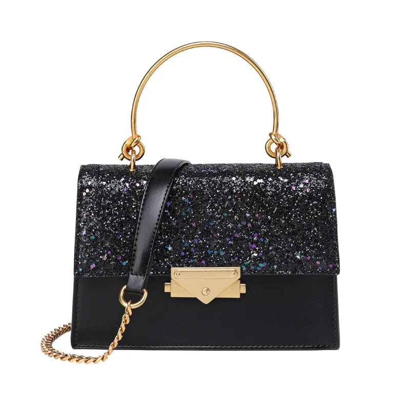 

2019 New Color Matching Sequins Small Square Bag Retro Portable Female Small Bag High Quality Shoulder Diagonal Bag Sac A Main