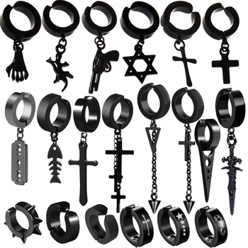 

1 Pairs Ear Clip Non Piercing Earrings Fake Earrings for Men Circle Round Earring Fashion Jewelry Punk Rock Style Black