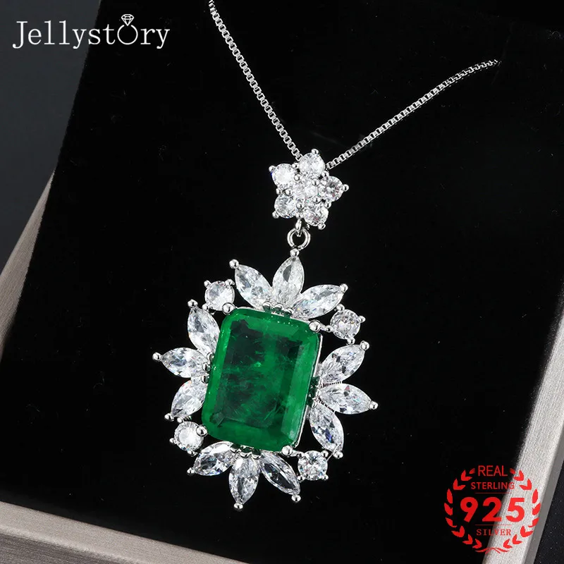 Jellystory Винтаж 925 серебро ожерелье прямоугольник изумруд драгоценный камень