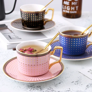

Luxury Porcelain Tea Coffee Cup Handmade Ceramic Espresso Cups High Quality Teacup and Saucer Afternoon Coffee Tea Cup MM60BYD