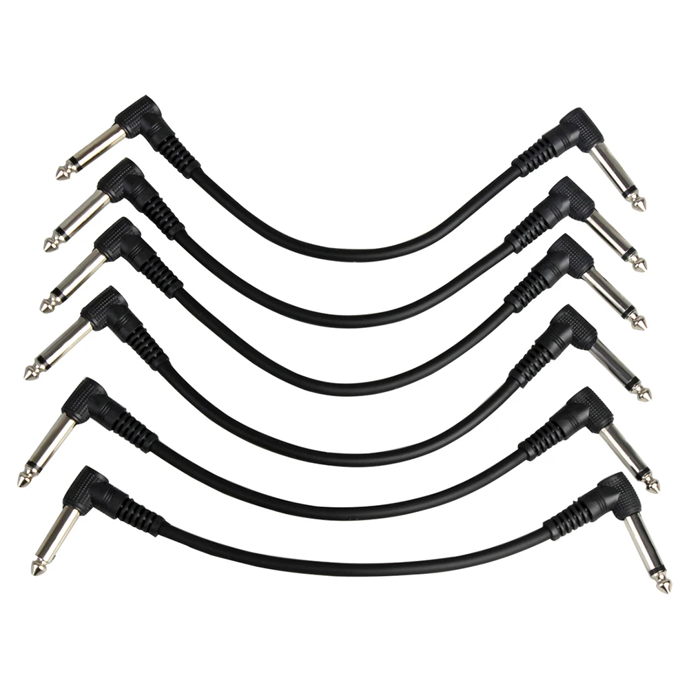 6-Pack 21cm / 8.3 Inch Ultra Flexible Guitar Effect Pedal Patch Cables with 6.35mm Right Angle Plug Black | Спорт и развлечения