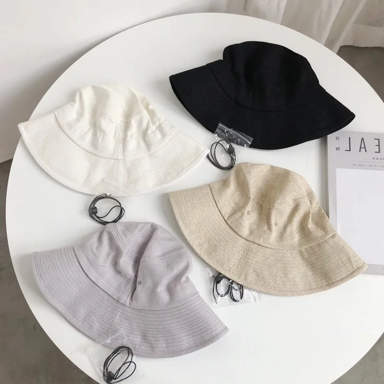 

Spring And Summer Korean-style Simple College Style Bucket Hat Breathable Faux Cotton Linen Wide-Brimmed Good Sun-resistant Vers